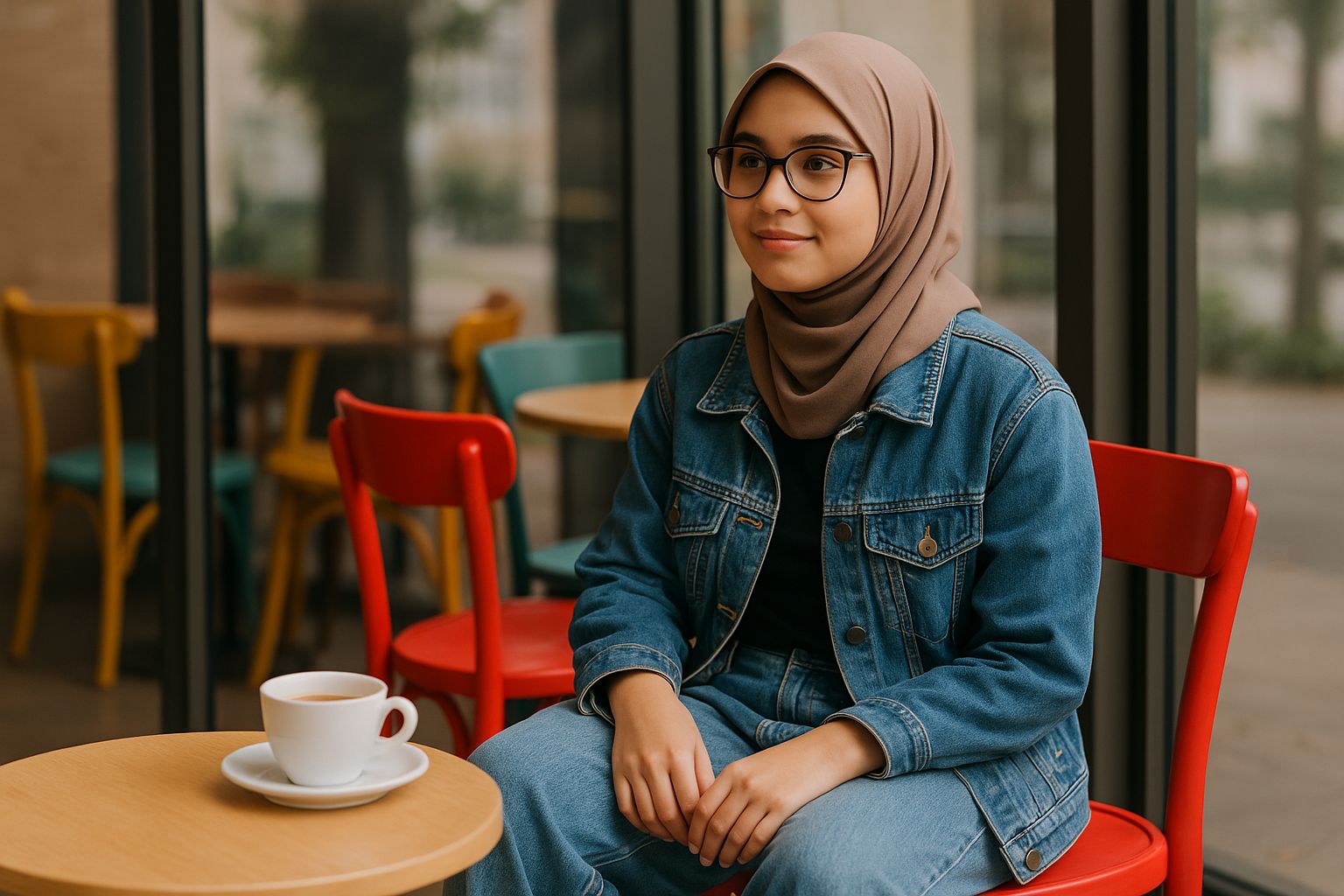 Jugendliche in Baggy Jeans und bequemer Kleidung entspannen in einem Café.